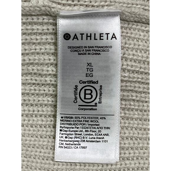 Athleta XL Merino Wool Blend Sweater V-Neck Knit Pullover Beige Tan Lightweight - Picture 3 of 8